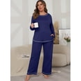 thumbnail image 4 of Cueply Women's Plus Size Pajama Set Long Sleeve Pjs Long Pants Sleepwear Two Piece Loungewear with Pockets, 4 of 7