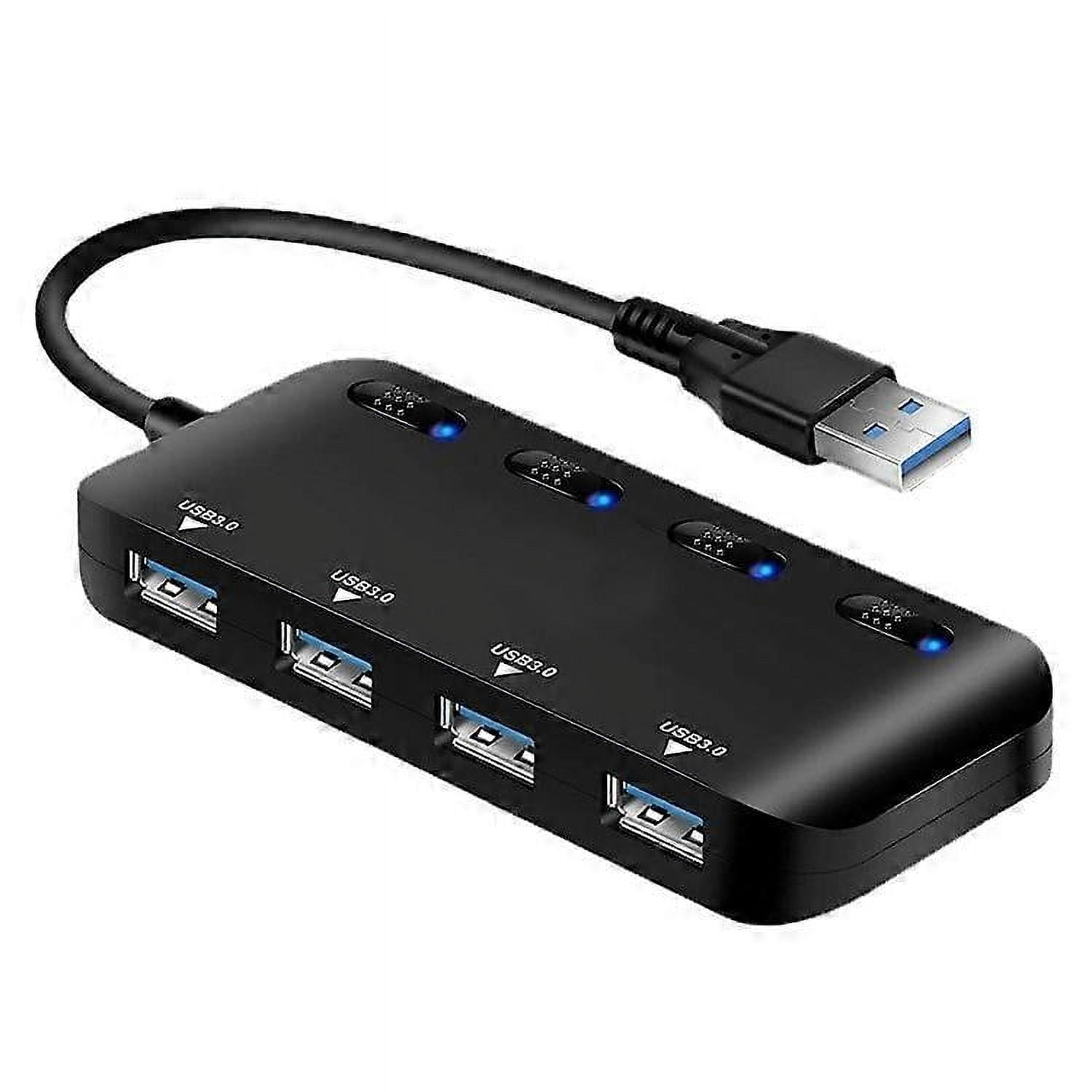 Power strip, USB 3.0 Hub, Ultra-Slim, Multi 4 Port USB Hub with Individual power Switches and LEDS