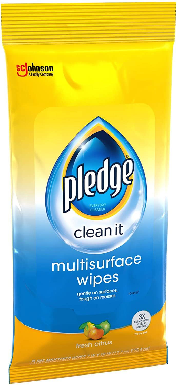 Pledge Multi-Surface Furniture Polish Wipes, Works on Wood, Granite, and  Leather, Cleans and Protects, Fresh Citrus - Pack of 4 100 Total Wipes