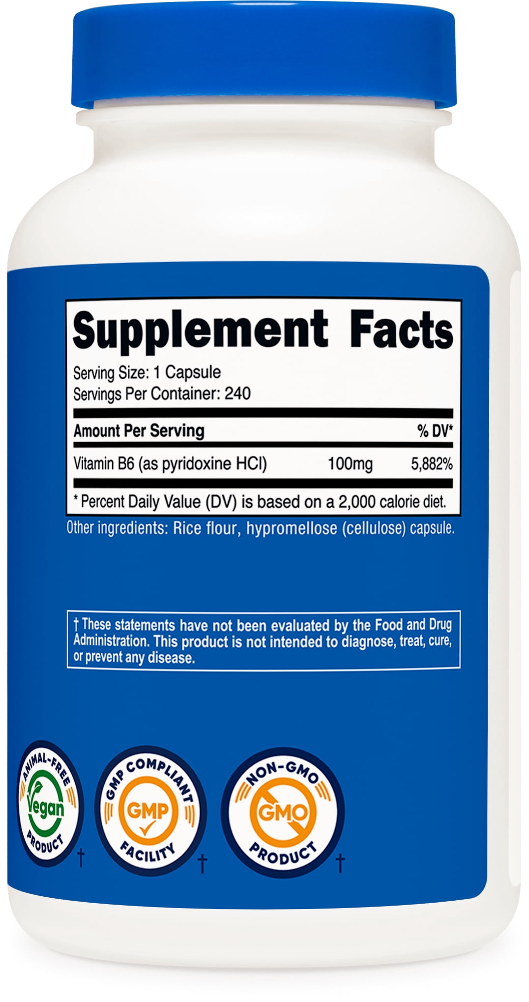 Nutricost Vitamin B6 (Pyridoxine HCl) Supplement 100mg, 240 Capsules