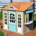 thumbnail image 4 of Outdoor Playhouse with Kitchen, Realistic Pretend Wooden Playhouse for Toddlers 3-8, Working Door, Windows & Service Counter, 4 of 7