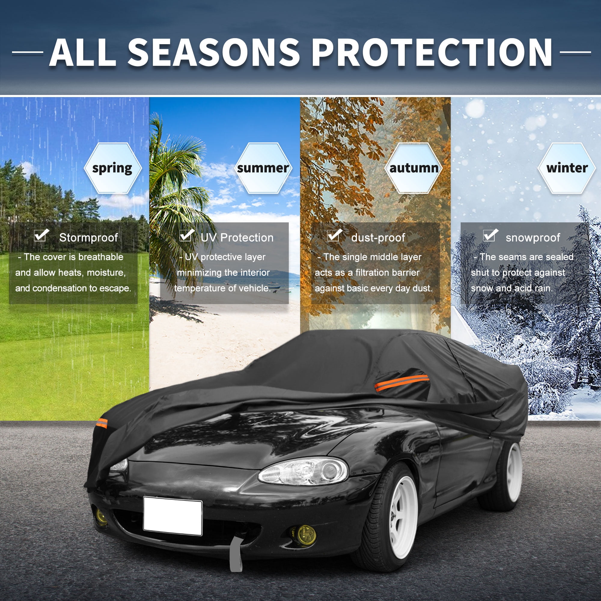 Unique Bargains Full Car Cover Black for Mazda MX-5 Miata 157.48"x68.9"x45.28"