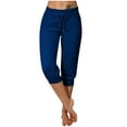 thumbnail image 2 of BVOFAR Women's Capri Pants with Pockets Dressy Casual Elastic Waistband Capris Knee Length Pull On Joggers Casual Summer Crop Pant Dark Blue M, 2 of 2