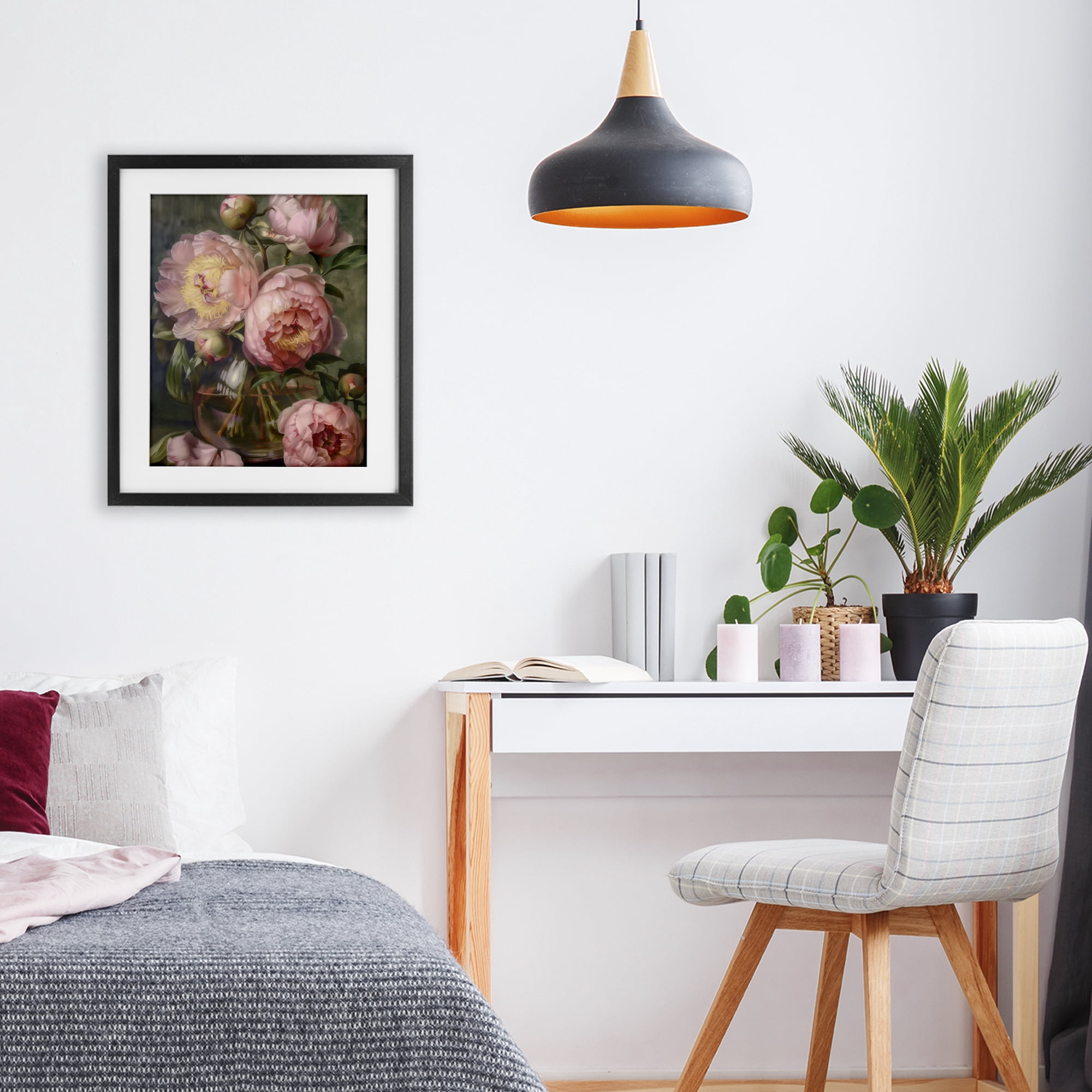 Stupell Industries Pink Peonies in Glass Vase Black Framed Print Under Glass, design by LSR Design Studio