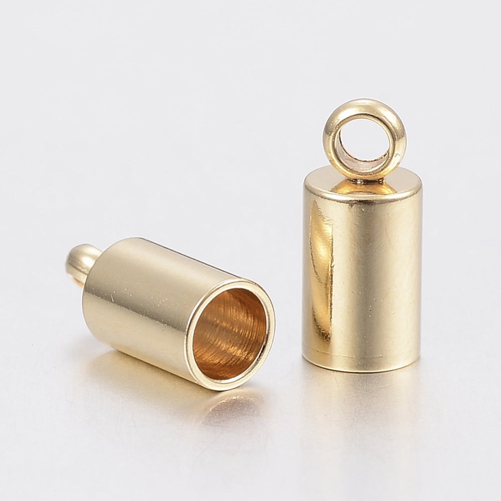 100 pc 201 Stainless Steel Cord Ends End Caps Column Golden 10x5mm Hole: 1.5mm Inner Diameter: 4mm