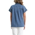 thumbnail image 3 of INSPIRE CHIC Women's Denim Shirt Turn Down Collar Short Sleeve Button Down Shirts XS Blue, 3 of 6