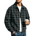 thumbnail image 3 of CCRFTGI Mens Jacket Corduroy Bomber Full Zip Casual Vintage Collared Long Sleeve Plaid Outdoor Fall Winter Coats for Men Dark Green L, 3 of 8