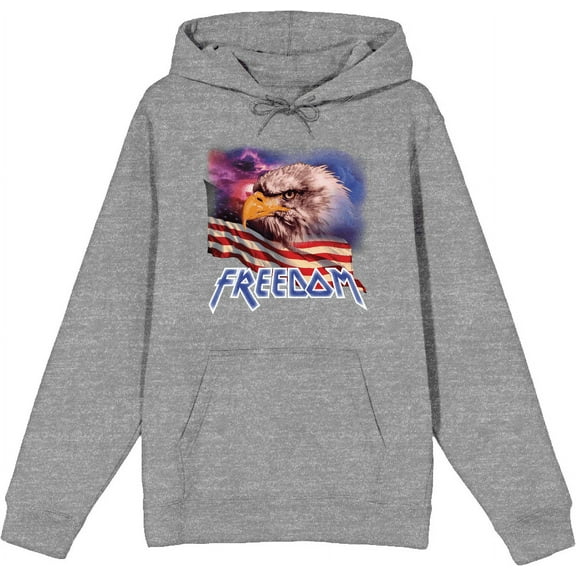 Americana Freedom Eagle Adult Heather Gray Long Sleeve Hoodie-Medium