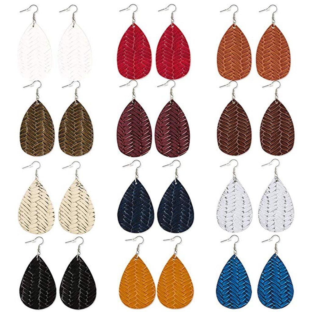 Sntieecr 12 Pairs Valentines Day Leather Earrings Lightweight Teardrop Faux Leather Dangle Earrings Red Heart Drop Earrings Valentines Day Gift Set for Women 