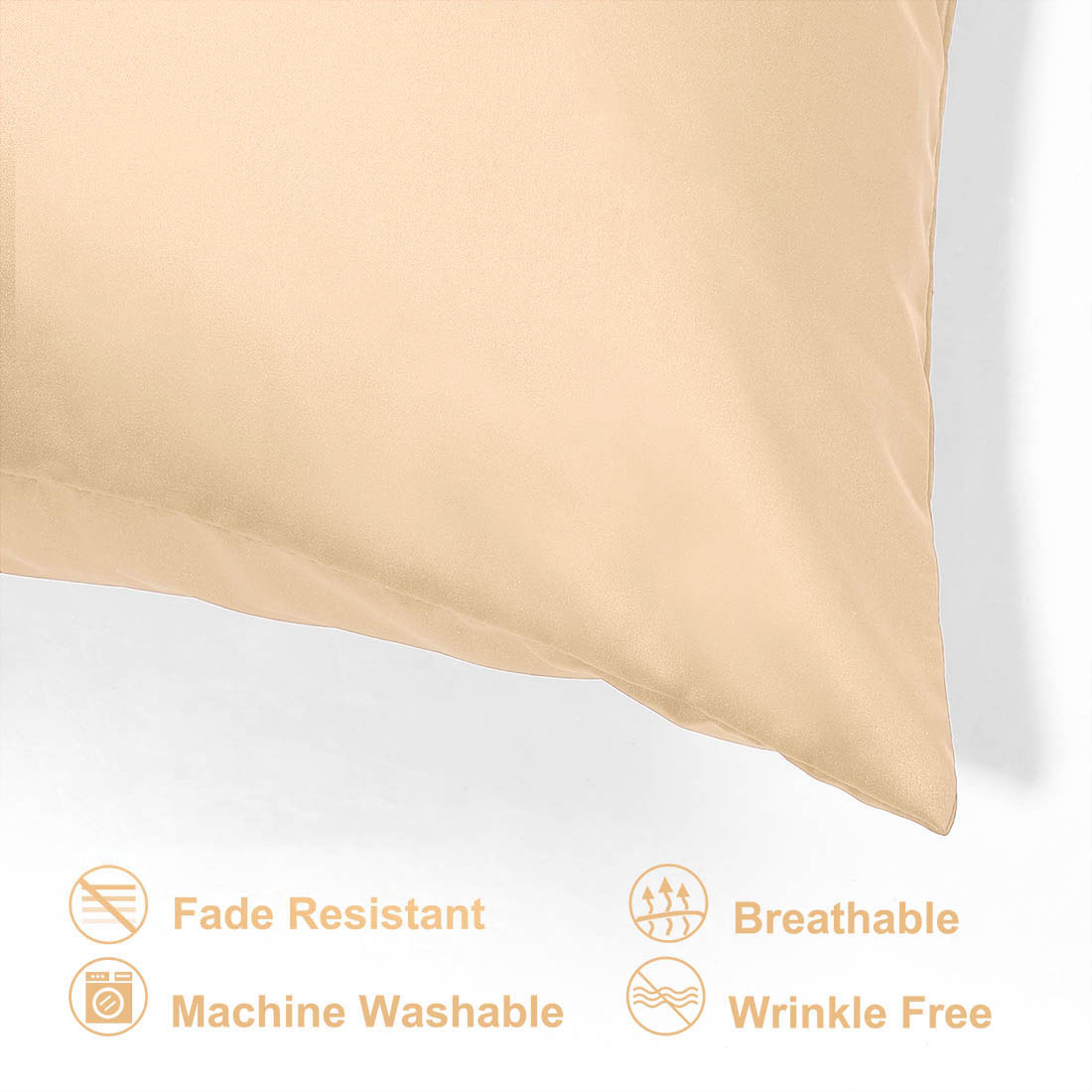 Unique Bargains 2 Pack Silky Satin Pillow Cover Cases Champagne 21" x 31"