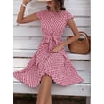 thumbnail image 3 of EASYBRA Pleated Dress Geometric Print Round Neck Short Sleeve Casual Beach Vacation Travel Dress Mid Length Pleated Skirt S–XL Multiple Colors, 3 of 7