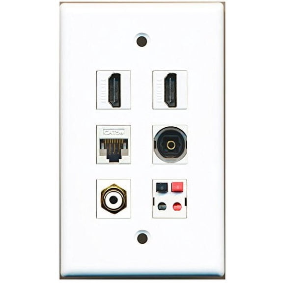 RiteAV - 2 HDMI 1 Port RCA White 1 Port Toslink 1 Port Cat5e Ethernet White 1 Port Speaker Wall Plate