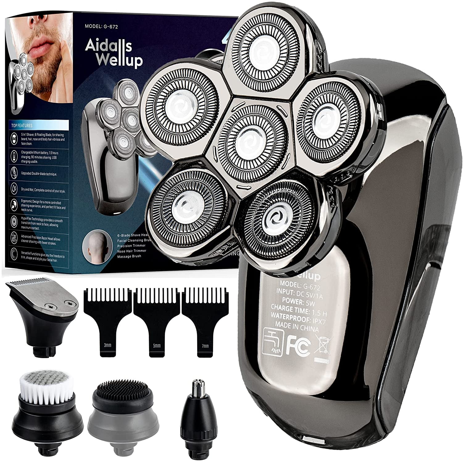 AidallsWellup Men's 5-in-1 Electric Head Shaver for Bald Men - Head Shaver  for Men - Anti-Pinch - Ergonomic Design - Cordless and Rechargeable -  
