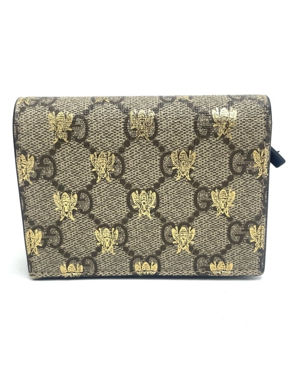 Pre-Owned GUCCI 508057 GG BEE Compact Wallet Bi-fold Supreme Canvas Men's Beige G-230225-57