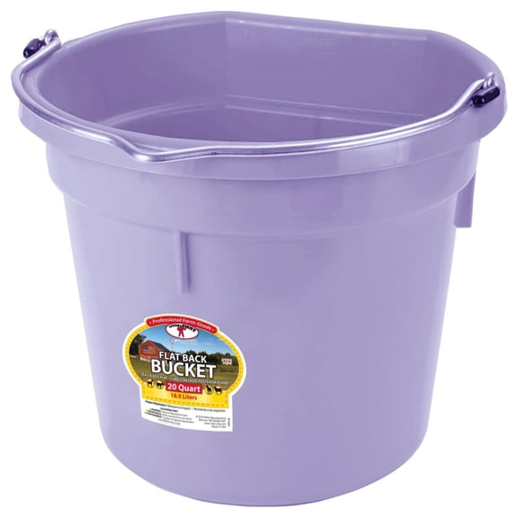 Little Giant Flat Back Plastic Animal Feed Bucket with Metal Handle, 20 Quarts, Lavender