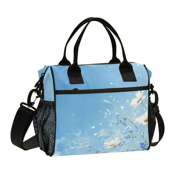 Ckdifva Blue Sky Flowers Cooler Bag Cooler Cooling Tote Lunch Bag Lunch Box Front Pocket with Shoulder Strap
