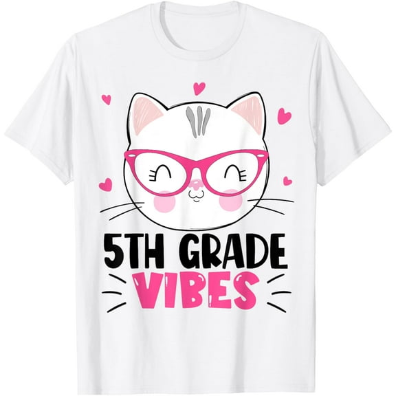 DOPASHIRT Cute 5Th Grade Vibes Cat Kitten Lover Back To School Girls T-Shirt Unisex S-5XL Hot Trending Shirt, Vintage Birthday Gift