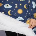 thumbnail image 3 of Oversized Wearable Blanket Hoodie,Blue Sun Moon Cloud Planet Eye Hourglass Pattern Sherpa Blanket Hoodie with Super Pockets,Super Warm Fuzzy Pullover for Women & Men, 3 of 6