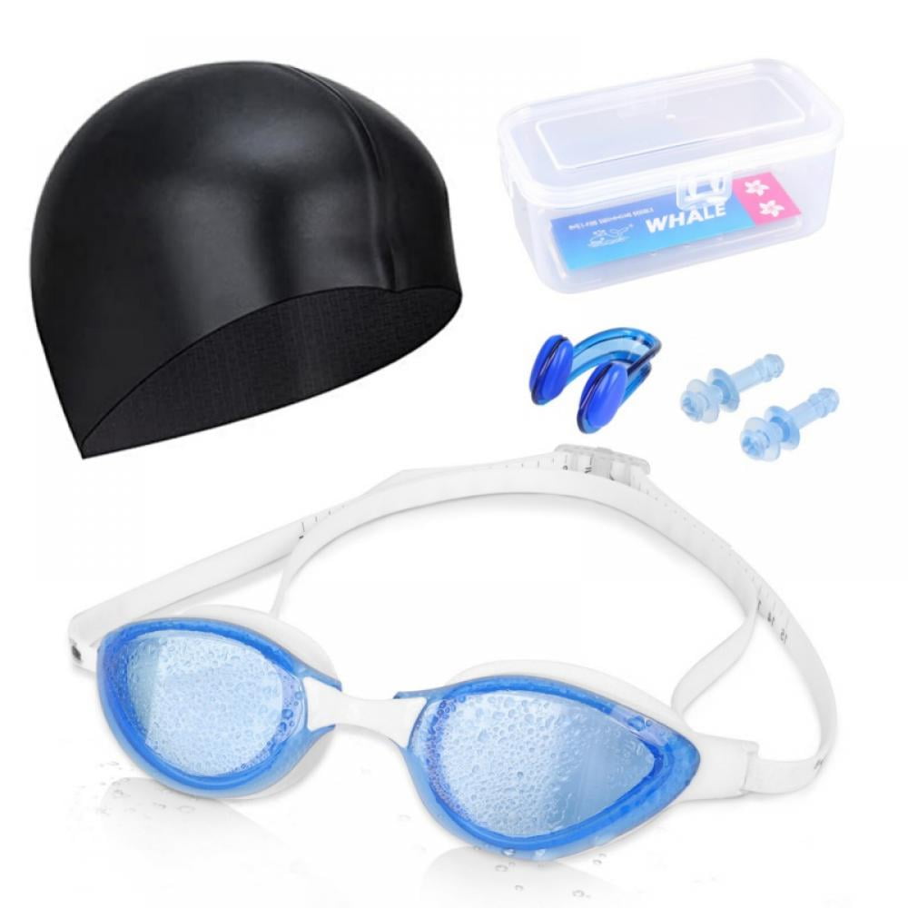 Swimming Goggles Glasses Anti-Fog UV Protection Swim Cap Set For Adult Men Women 