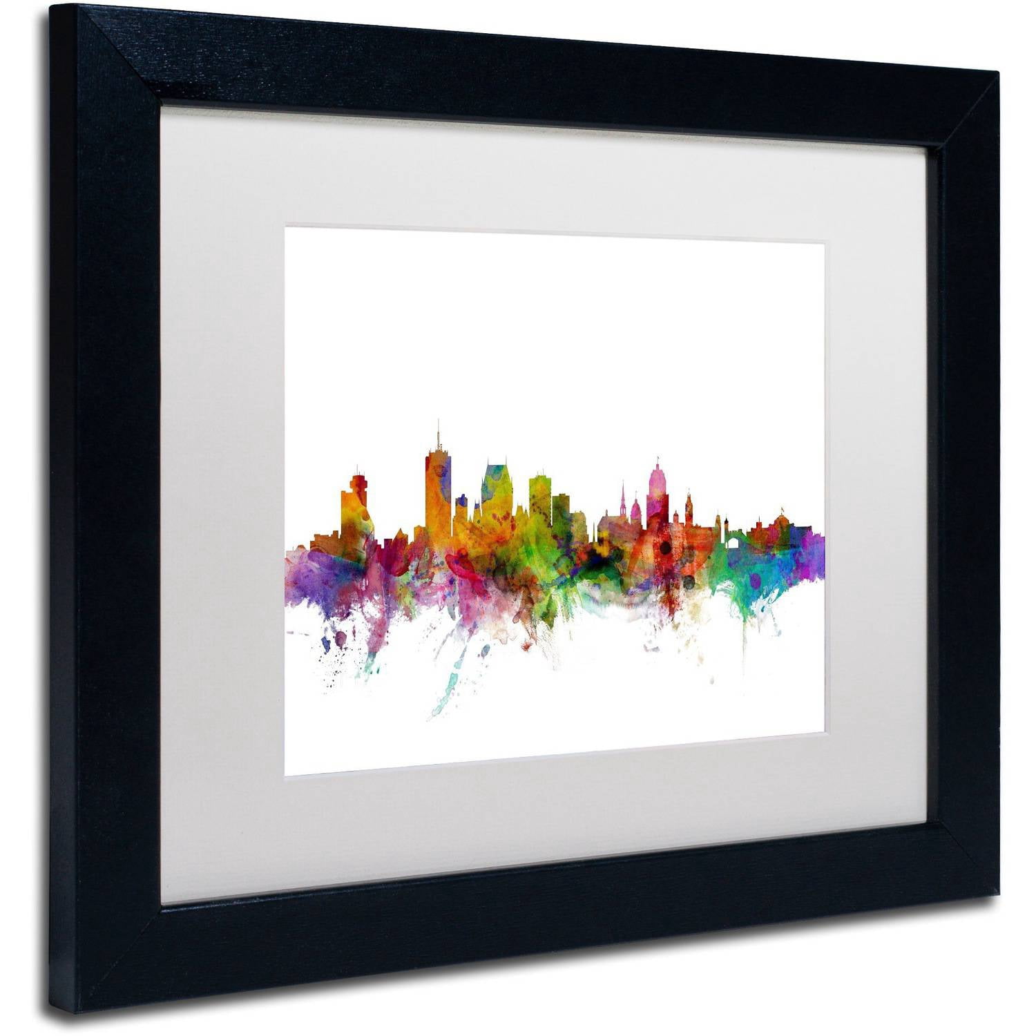 Trademark Fine Art "Quebec Canada Skyline" Canvas Art by Michael Tompsett White Matte, Black Frame