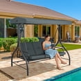 thumbnail image 6 of TLSUNNY Patio Swing with 45° Tilt Canopy & Removable Seat Cushion, Converting Heavy Duty 3-Person Glider Bed for Outdoor Lounging by Pool, in Yard, 6 of 13