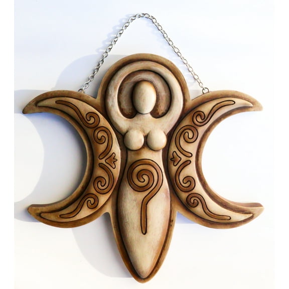 Wiccan Mystical Neopagan Spiral Goddess Lunar Triple Moon Wall Decor Plaque