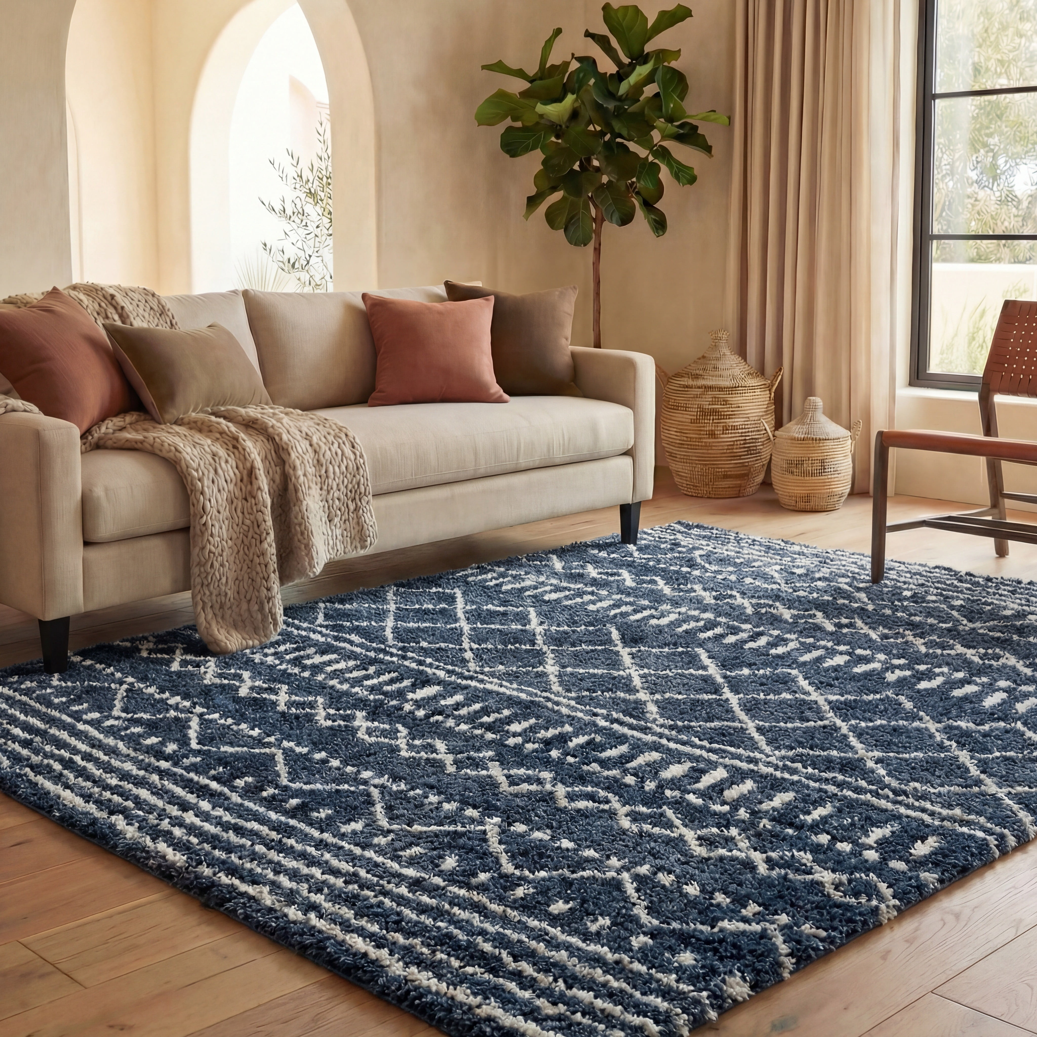 Safavieh Arizona Teagan Geometric Shag Area Rug, Slate Blue/Ivory, 6' x 8'