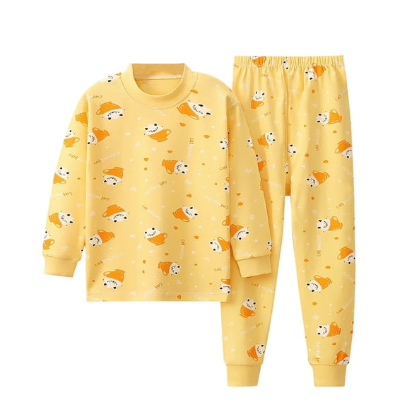 Owordtank Soft Warm Cotton Modal Character Long Sleeve Snug-Fit Pajama Long Sleeve Sleepwear Daily