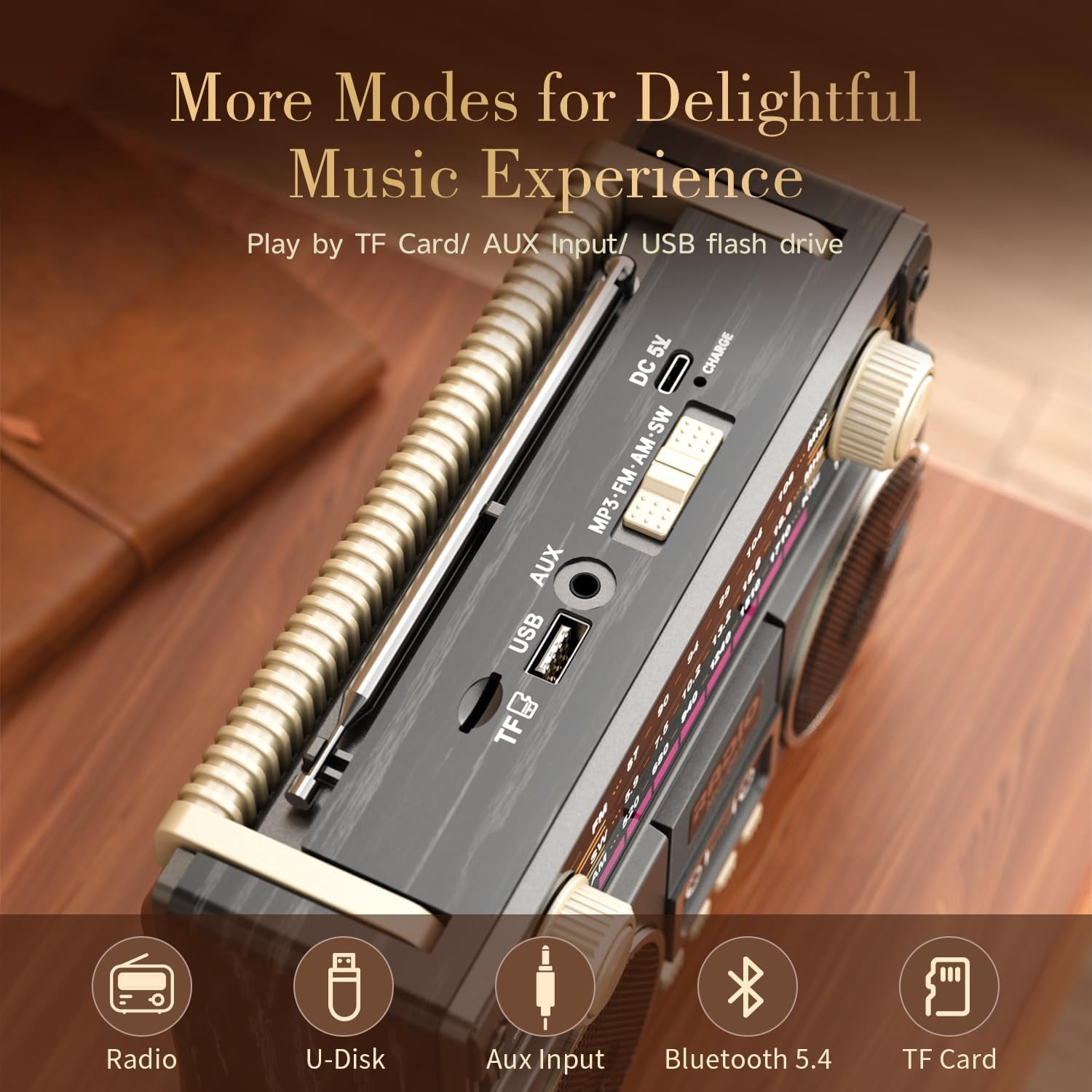 Portable AM/FM Radio with Dual Speakers, USB-C Rechargeable Retro Radio, Transistor Radios with Excellent Reception, Easy-to-Use Large Knob, Portable AM/FM Radios for Seniors at Home and Outdoors
