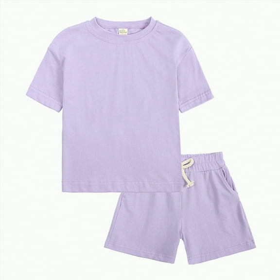 TOWED22 Toddler Baby Boy Girl Summer Clothes Checkerboard Print Short Sleeve T-Shirt Tee Tops Rolled Shorts Infant Outfits(Purple,8-9 Years)