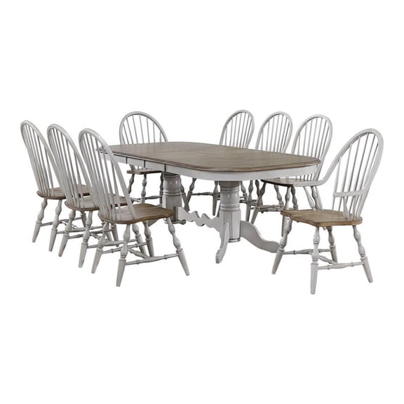 Sunset Trading Country Grove 9 Piece 96" Oval Double Pedestal Extendable Dining Table Set | 2 Arm Chairs | Distressed Gray and Brown Wood | Seats 10
