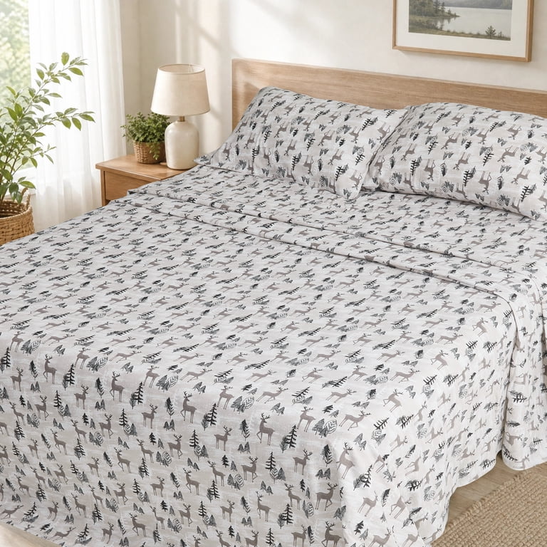 Regency Heights 3-Piece Twin XL Flannel Sheet Set, Winter Deer photo 1