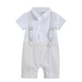 thumbnail image 2 of IBTOM CASTLE Baby Boy Gentleman Outfit Formal Tuxedo Suit Bowtie Romper Overalls with Vest Hat Birthday Wedding Party Clothes 9-12 Months White - Short Sleeve Necktie, 2 of 8
