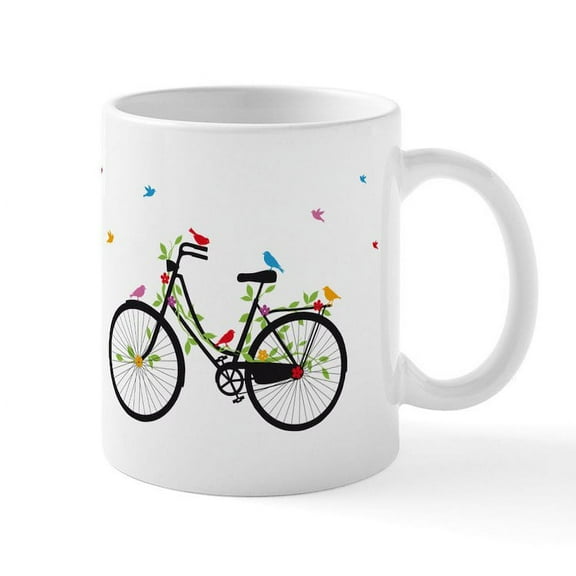 CafePress - Old Vintage Bicycle With Flowers And Birds Mug - 11 oz Ceramic Mug - Novelty Coffee Tea Cup