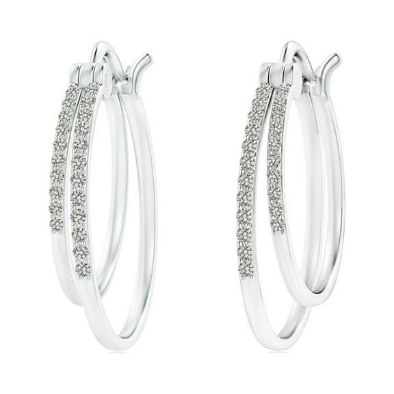 ANGARA Natural Diamond Studded Double Hoop Earrings in 14K White Gold for Women (Size-1mm| Color-K| Clarity-I3) | April Birthstone, Anniversary, Jewelry Gift for Women | Natural Diamond Earrings