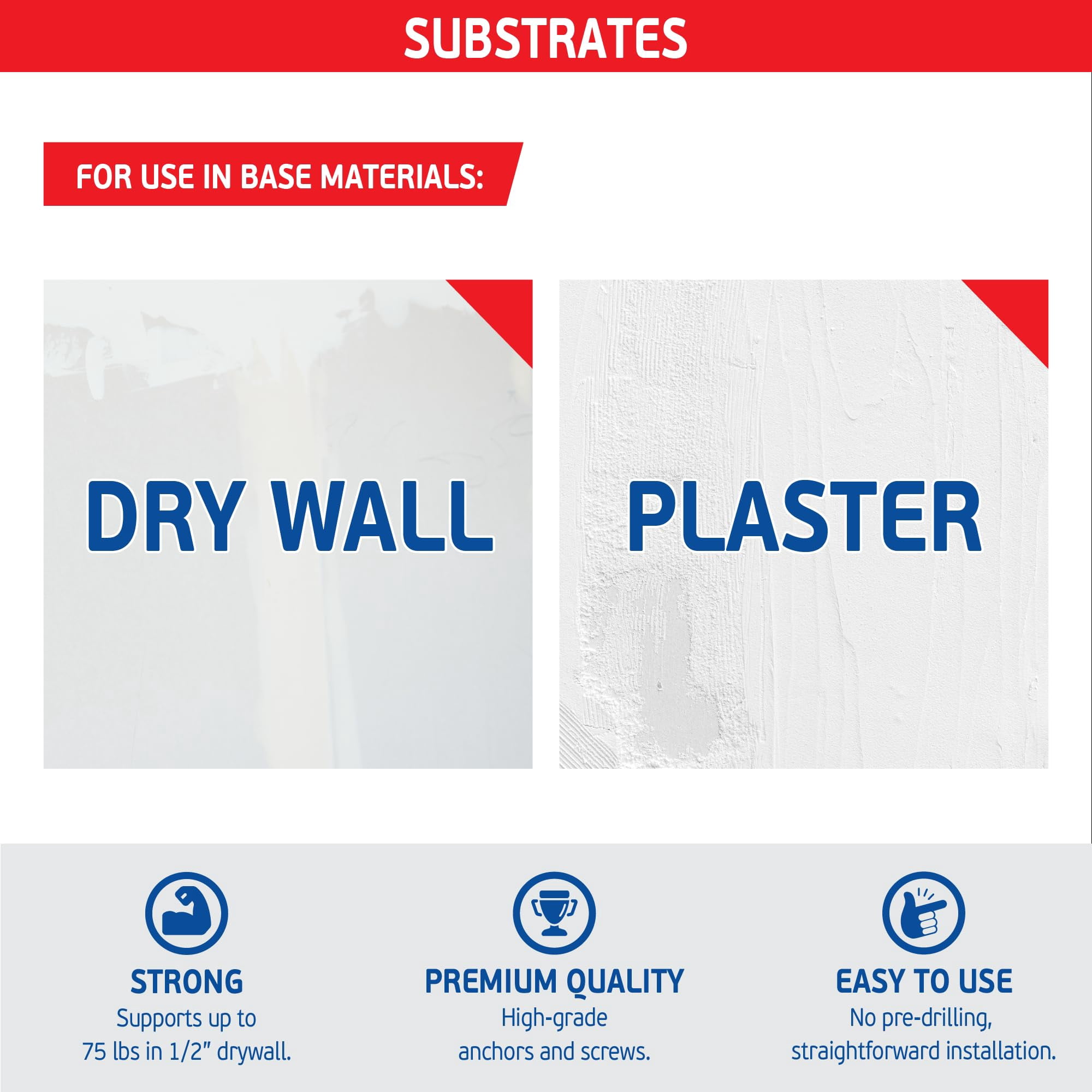 #8 Zinc Plaster Bite Self Drilling Drywall Anchors w/Screws (25 Anchors & 25 Screws) – Heavy Duty Zinc Hollow Wall Anchor Kit for 3/8", 1/2", 5/8" Drywall – 75 lbs Holding Strength