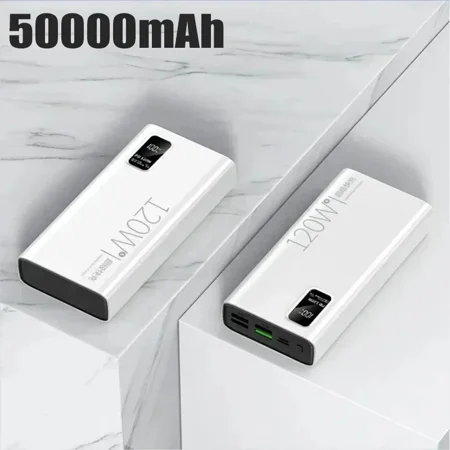 50000mAh Large Battery Capacity Power Bank PD 120W Super-Fast Charging 5-Outputs USB and Type-C Dual-Input Portable Battery Charger for Apple, Samsung Devices