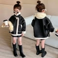 thumbnail image 5 of Ecqkame Girls Faux Suede Jackets Winter Sherpa Fleece Lined Zip Up Coats Solid Color Long Sleeve Thickened Lapel Outerwear Black 7 Years, 5 of 9