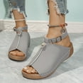 thumbnail image 6 of Xfvqtps Wedge Sandals for Women Peep Toe Ankle Buckle Strap Put Together Soft Sole Non Slip Leather Sandals Gray, 6 of 9