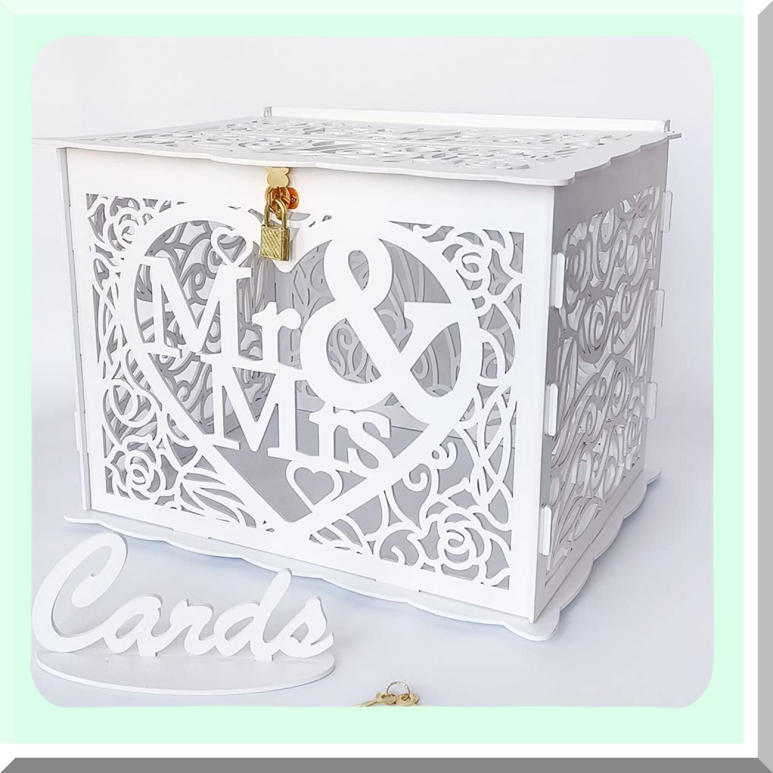Boîte à Cartes De Mariage Dorée Pailletée Avec Serrure - Bois Décoratif Pour Cadeaux