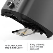 BLACK+DECKER 2‑Slice Toaster with Rapid Toast Technology, Black Stainless Steel, Extra‑Wide Self‑Centering Slots, 7 Settings, Pull‑Out Crumb Tray