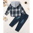 thumbnail image 5 of Toddler Baby Boys Clothes Outfits Kids Hoodie Flannel Shirts Set Plaid Hooded Tops +Jeans Pants Fall Winter 2-6T, 5 of 5
