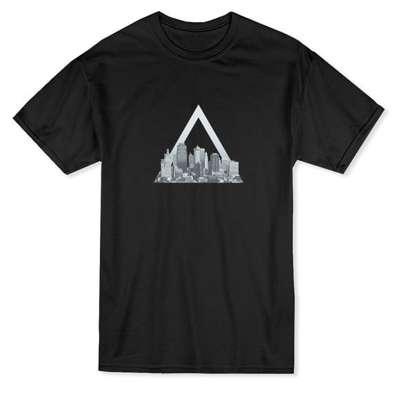 Triangles In City Skyline Graphic Men Black T-Shirt, Male XX-Large