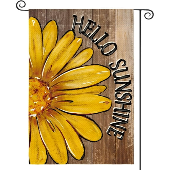 Hello Sunshine Garden Flag 12x18 Inch Double Sided Outside, Spring Summer Floral Daisy Yard Outdoor Flag