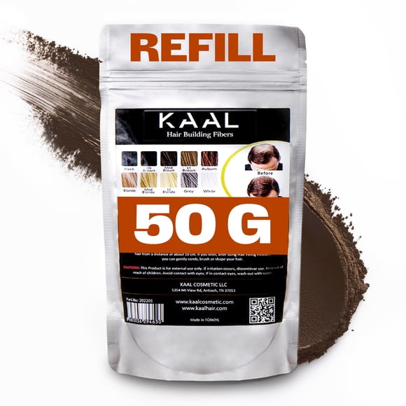Paquete de recambio de fibra capilar KAAL | (1.76 oz Marrón medio) Fibras para la construcción del cabello para ocultar la pérdida de cabello Polvo texturizante para áreas de cabello adelgazado en hom