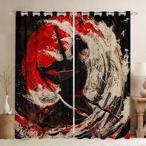 Manfei Black Red Women Worrior Black Out Curtains, Japanese Samurai Curtains Pack of 2 (42x63 Each), Tokyo Abstract Style Bedroom Curtains, Curtains and Drapes Decor