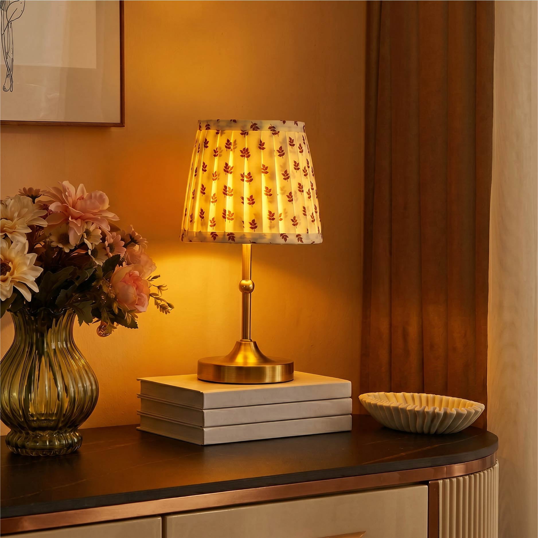 Stylehouse 13" Printed Pleated Rechargeable LED Lamp