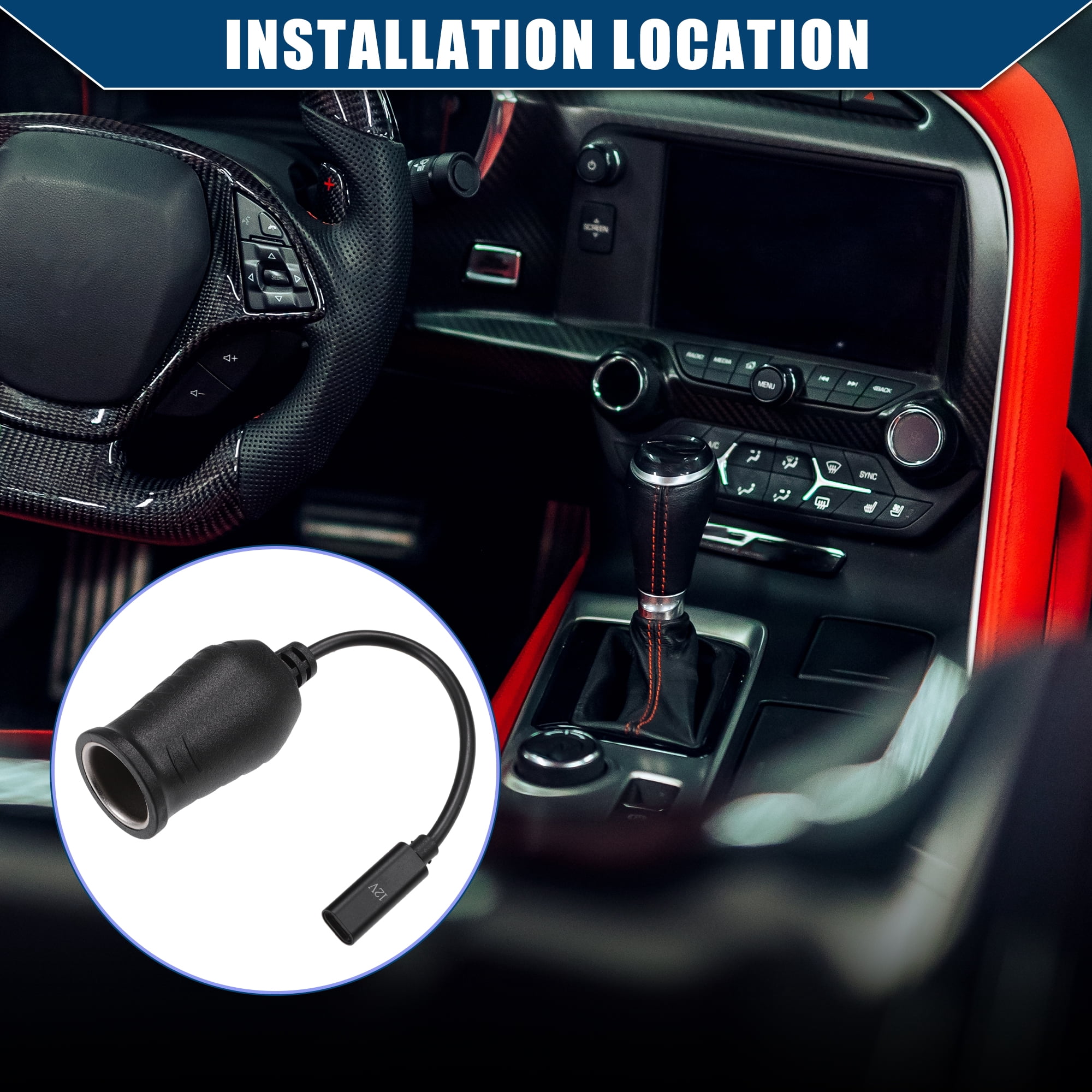 Unique Bargains 12V Cigarette Lighter Adapter USB  Converter Cable for RV0.19m Black
