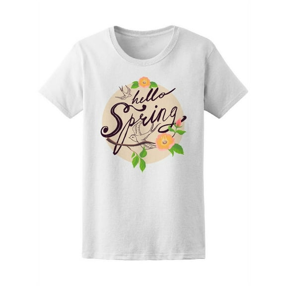 Hello Spring Watercolor Flowers T-Shirt Women -Image by Shutterstock, Female XX-Large