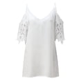 thumbnail image 5 of DuoJiaJ Women Summer V Neck Cold Shoulder Tops T Shirts Cut Out Lace Short Sleeve Solid Color Blouses Shirt Women’s Summer Tops White XXL, 5 of 5